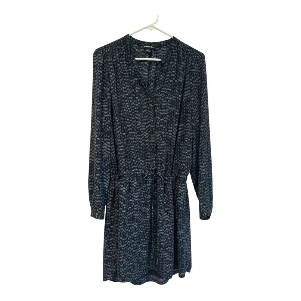 Hilary Radley Dark Blue Printed Long Sleeve Drawstring Mini Dress Size M - Picture 1 of 5